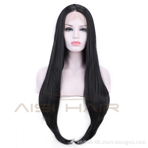 Aisi Hair Heat Resistant Synthetic Fiber Lace Front Long Straight Wig Natural Black Lace Front Soft Straight Long Wigs for Women